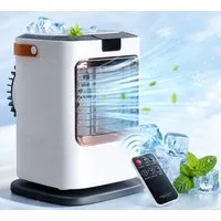 MOPUEA Ventilatorkombigerät Tragbarer Luftkühler 6 Stufen 7 Farben LED 120° Oszillation, Timerfunktion 1300ml Tank Fernbedienung USB Für Büro Schlafzimmer