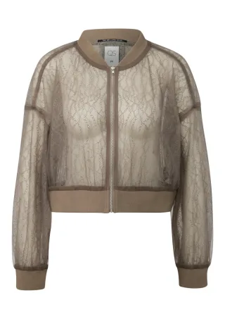 Q/S designed by - Transparente Bomberjacke in Spitzen-Optik mit Reißverschluss braun - Gr. - 36