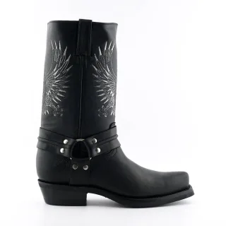 Grinders Herren-Cowboystiefel aus schwarzem Leder, Weißkopfseeadler