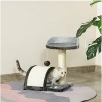 PawHut Kratzbaum Katzenbaum mit Spielbällen Katzenkratzbaum, Sisalseil-Kratzstangen Grau 35.5 x 37 x 46 cm