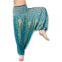PANASIAM Haremshose Aladinhose im schönen Peacock Design Haremshose aus 100% natürlicher Viskose auch als Overall tragbar Damen Pumphose bequeme Freizeithose