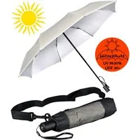 iX-brella Taschenregenschirm Sonnen-Regenschirm mit UPF 50+, UV-Hitze-Schutz, mit Umhängetasche, mit Handöffner, innen silber