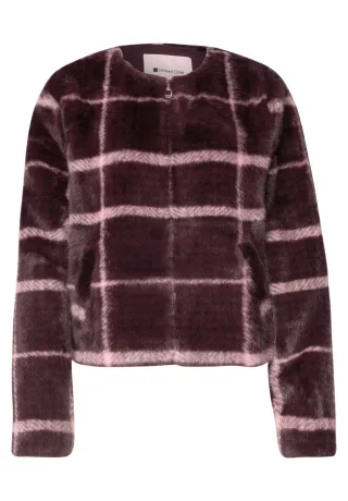 Street One - Webpelzjacke mit Karomuster pink/rot - Gr. - 40