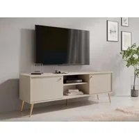 Home affaire Lowboard ROMELIS TV-Schrank mit 2 Türen und einem Fach, B/T/H: 156/40,5/54,8 cm, Beige TV-Kommode mit goldenen Akzenten, viel Stauraum
