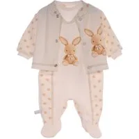 La Bortini Strampler Baby Anzug Strampler und Hemdchen in Creme mit Hasen aus reiner Baumwolle, neutral, 44 50 56 62 68 74