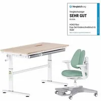 HOKO Kinderschreibtisch höhenverstellbar für Kinderzimmer (Tisch-Stuhl-Set, Kinder Schreibtisch mit 2 Schubladen und neigbarer Tischplatte, Kinderstuhl mit vielseitig verstellbaren Funktionen, 120x60 cm Arbeitsfläche, 80x40 cm neigbare Tischplatte), 