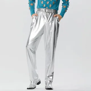 INCERUN Men Shiny Pant with Pockets Party Nightclub Style Pantalons Men's Coated Shiny Elastic Trousers Fashion Personal