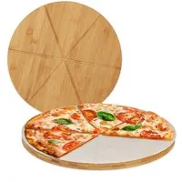 relaxdays Pizzateller 4 x Pizzabrett Bambus mit Backpapier