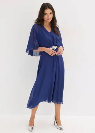 bonprix Chiffonkleid mit Strassstein-Applikation, blau, Gr.40, Weitschwingendes Midikleid aus feinem Chiffon mit einer Strasssteinapplikation in der Taille