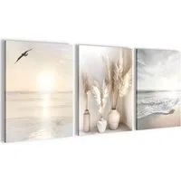 Novart Wandbild 3 Wandbilder Set Natur Wohnzimmer Deko Landschaft Berge Boho, Boho Style