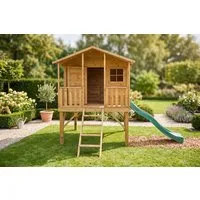 bv-vertrieb Spielhaus Kinderspielhaus 235x190x283 Spielhaus Holz-Gartenhaus Rutsche #3997