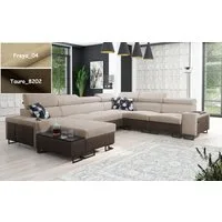 Möbel für Dich Wohnlandschaft XXL Melody VIII in U Form, mit Ablagen, Becherhalter, USB-Ladebüchse, Beistelltisch, 3 Bettkästen