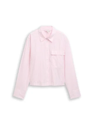 Denim Tom Tailor - Boxy Fit Hemdbluse aus Baumwolle soft mauve white stripe - Gr. - L