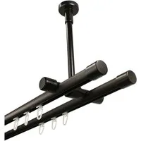 iso-design Gardinenstange Innenlauf 2-läufig schwarz Deckenmontage Endstücke Kappe, Ø 20 mm, 2-läufig, Fixmaß, mit Bohren, geschraubt, Metall, Deckenabstand durch Kürzung einstellbar zwischen 7 cm und 19 cm