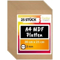 Creative Deco Bastelnaturmaterial A4 MDF Platten, 300 x 210 x 3 mm Dünne Holzplatten, (25-tlg)