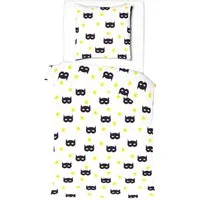 JACK Kinderbettwäsche 135x200cm schwarze Maske gelbe Sterne Magie Offwhite, Renforcé, 2 teilig, Baumwolle, Kinderzimmer, Reißverschluss