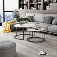 Vicco Couchtisch Montreal, Marmor Weiß, 77 x 40 cm 2 Teile (2-St)