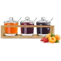 Sendez Gewürzbehälter 3 Gewürzgläser mit Holzgestell und Löffeln Gewürzdosen Set, Holz/Glas