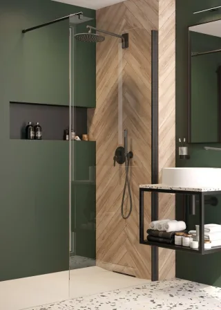 Neuesbad Walk In Dusche 90cm, schwarz matt NB1DEKTSN39P1