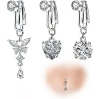 Moosono Bauchnabelpiercing Fake Bauchnabelpiercing mit Kristallkugel Anhänger Blumen Nabel