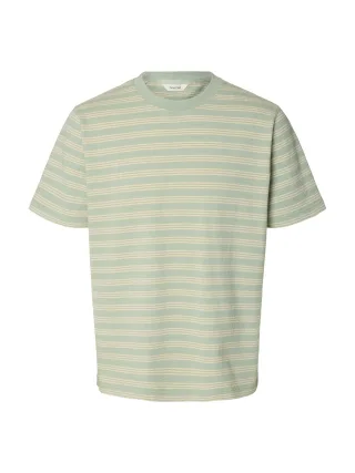 SELECTED MEN - SLHELI SEERSUCKER SS O-NECK TEE Aqua Gray - Gr. - S