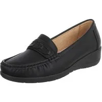 Ital-Design Damen Mokassins mit geflochtenem Detail und rutschfester Sohle Slipper (91117452) Keilabsatz/Wedge Mokassins in Schwarz