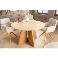 riess-ambiente Esstisch ORGANIKO 120cm natur - Eichenholz-Optik, Keramik, Travertin-Design (Einzelartikel, 1-St), stilvoller Küchentisch mit runder Tischplatte - ideal für 4 Personen