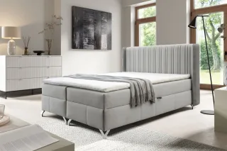 Boxspringbett Schlafzimmerbett DAMIEN 160x200cm Stoff Salvador Hellgrau