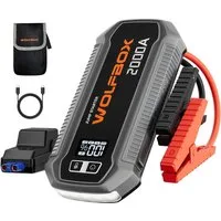 WOLFBOX 2000/4000 A Starthilfe, 12 V Auto Starthilfe mit LED Taschenlampe Starthilfegerät (12 V, 1 St), mit hochauflösendem LCD-Bildschirm