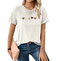 PYLIKE Rundhalsshirt Damen bequemes Sommer Kurzarmbluse Locker Liebe Print-Shirt Bequem für Freizeit und Büro,Strandurlaub
