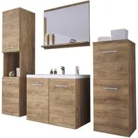 welltime Badmöbel-Set PARLA, (Komplett-Set, 5-St), Waschtisch inkl. Waschbecken, Spiegel, Hochschrank und Hängeschrank
