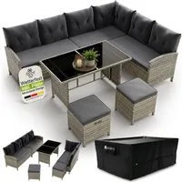 Juskys Gartenlounge-Set Manacor, (Gartenlounge), Polyrattan Gartenmöbel-Set mit Sofa, Tisch und Hocker inkl. Abdeckung
