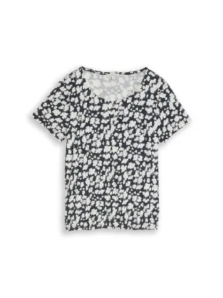 Tom Tailor - Crinkle T-Shirt mit Muster blue ginkgo minimal - Gr. - XXL