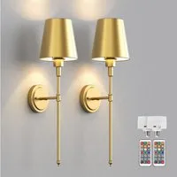 LOHAS-LED Wandleuchte 2er-Set goldene kegelförmige Akku-Wandleuchte, Gesamt 62,48 cm, LED wechselbar, RGBCW, E26 RGBCW dimmbar mit IR-Fernbedienung