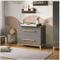 VitaliSpa® Wickelkommode Malia, Grau/Artisan/Artisan, 108 x 98 cm mit 2 Schubladen