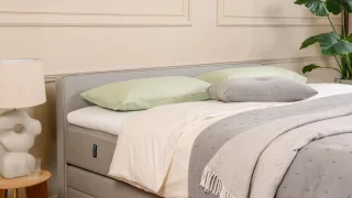 BRUNO Boxspringbett Premium mit Bettkasten 200x200cm in Hellgrau | Matratzen-Härtegrad: Links H2 / Rechts H3 | extra viel Stauraum & individuell konfi