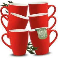 matches21 HOME & HOBBY Tasse Kaffeetassen 6er Set aus Keramik 340ml, Teetassen in Rot, 6-tlg., Keramik, Moderne Kaffeebecher Spülmaschinenfest & Mikrowellengeeignet