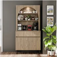 Roomart Küchenregal VENEDIK Küchenschrank 90 cm, Buffet, Schublade in 4 Farben, mit Beleuchtung, offene Nische, Schublade, Einlegeböden in 4 Farben