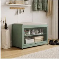 HTI-Living Schuhschrank mit Schiebetür und Sitzkissen Grün (1 Stück, 1-St., 1 Schuhschrank mit Sitzkissen) Sitzkissen mit Polyesterbezug in Leinenoptik