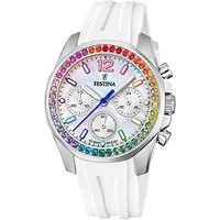 Festina Quarzuhr Festina Damenuhr Boyfriend, (Analoguhr), Damen Armbanduhr rund, Silikonarmband weiß, Casual