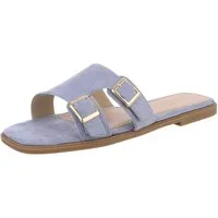 Ital-Design Elegante Slippers mit Schnallen für Damen – Sommerkomfort Pantolette (89542668) Blockabsatz Pantoletten in Hellblau