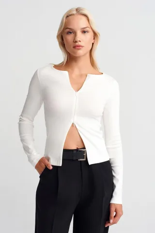 Slim-Fit Baumwollmischung Reißverschluss-Bluse