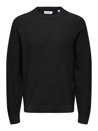 ONLY&SONS - ONSTONY RLX 12 LS WAFFLE CREW KNIT NOOS Schwarz - Gr. - XL