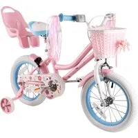 RULLY Kinderfahrrad Kinderfahrrad für Mädchen 12–18 Zoll, 2–10 Jahre, 1 Gang, Mit Korb, Puppensitz, Stützrädern, Schutzblech & Klingel