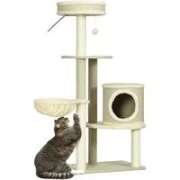 PawHut Kratzbaum Katzenbaum mit Katzenhöhle, Spielball, Katzenkratzbaum mit Korb, 59B x 40T x 124H cm