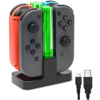 Forrlite Ladestation für Nintendo Switch 4 in 1 Joy-Con Controller Zubehör Nintendo (Controller-Ladestation, Joy-Con Ladegerät Typ-C Kabel, mit individueller LED-Anzeige, Controller Ladestation Kompatibel mit JoyCons)