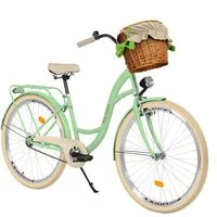 Milord Cityrad Milord City Damenfahrrad Weidenkorb 28/26 Zoll, Mintze-Creme, 1-Gang, 1 Gang, (Fahrradständer, Gepäckträger, Klingel, Korb, Kotflügel)