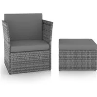 vidaXL Gartenstuhl Gartensessel mit Hocker Poly Rattan Anthrazit (1 St)