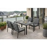 MeXo Gartenlounge-Set Gartenmöbel Set Aluminium Outdoor, (Garten-Essgruppe für 4 Personen, 5-tlg., mit Polywood Tisch & Auflagen), wetterfest für Terrasse & Garten