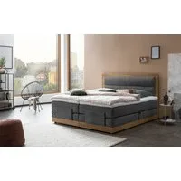 Belanoti Boxspringbett MODELA (Boxspringbett 200x200 elektrisch verstellbar Bett 200x200 mit Motor, 7-Zonen Taschenfederkern Matratze inklusive Visco Topper), in der Farbe Anthrazit H2/H3 Polsterbett Motorbett mit Eiche